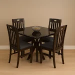 Square Glass Top Wooden Dining Table Set – 4 Seater